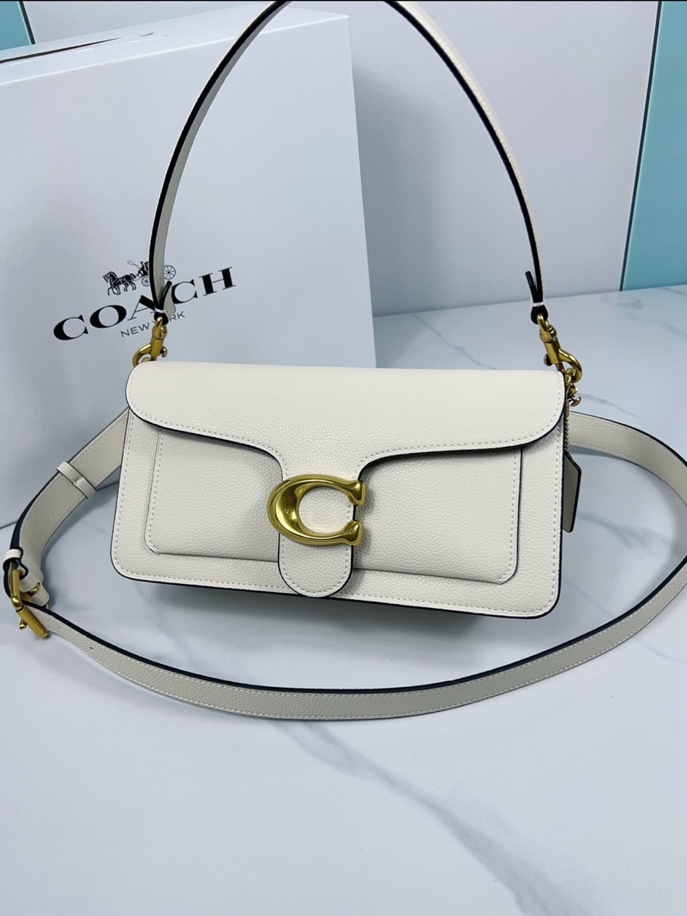 Coach Cream Leather Shoulder Bag with Gold 'C' Hardware